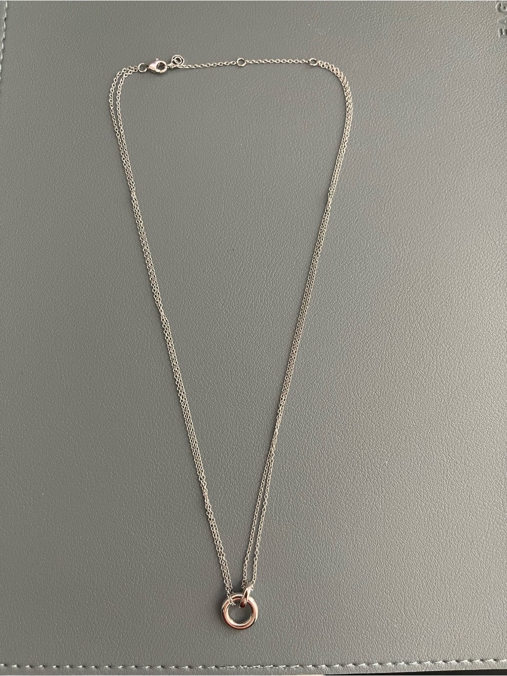 OOTDY Sterling Silver Double-Ring Pendant Necklace - Silver